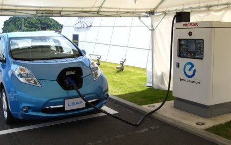 An electric car being charged on a level 3 charger