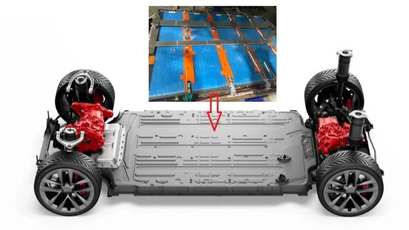 A tesla chassis with out a battery