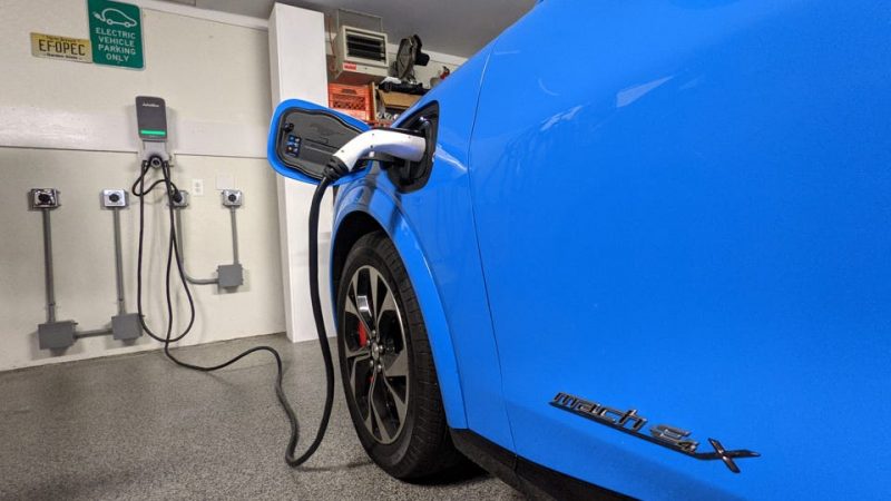 An electric car being charged