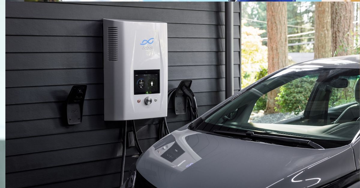 an electric car on charging in a garage