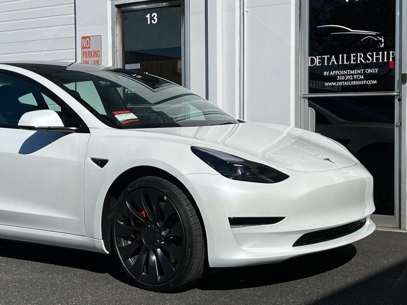 White Tesla Model 3 front