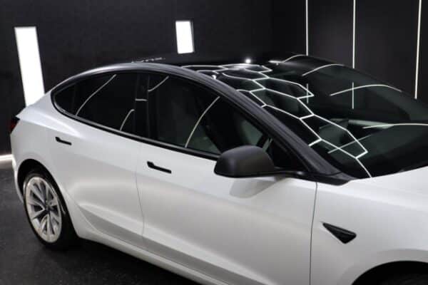 A fully tinted Tesla car
